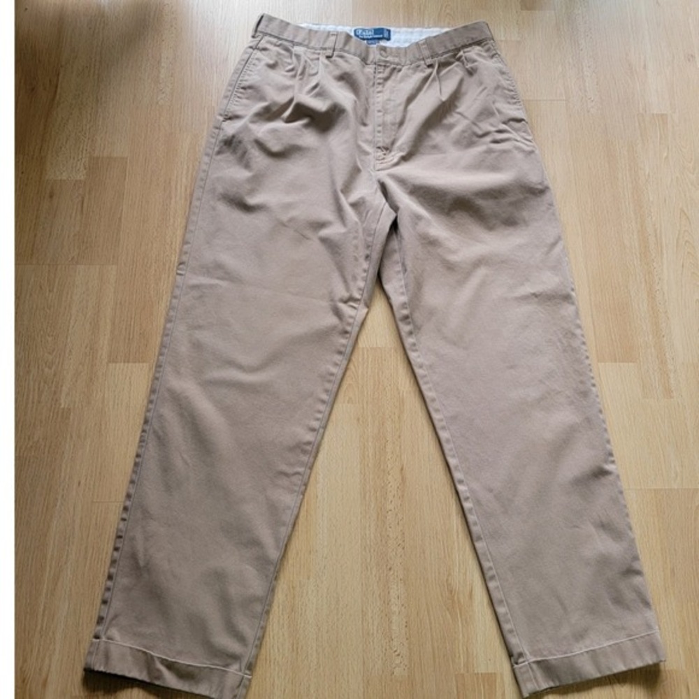 Polo Ralph Lauren Hammond Pant‎ Mens 36x32 Khaki Pleated Cuffed Chino Trousers